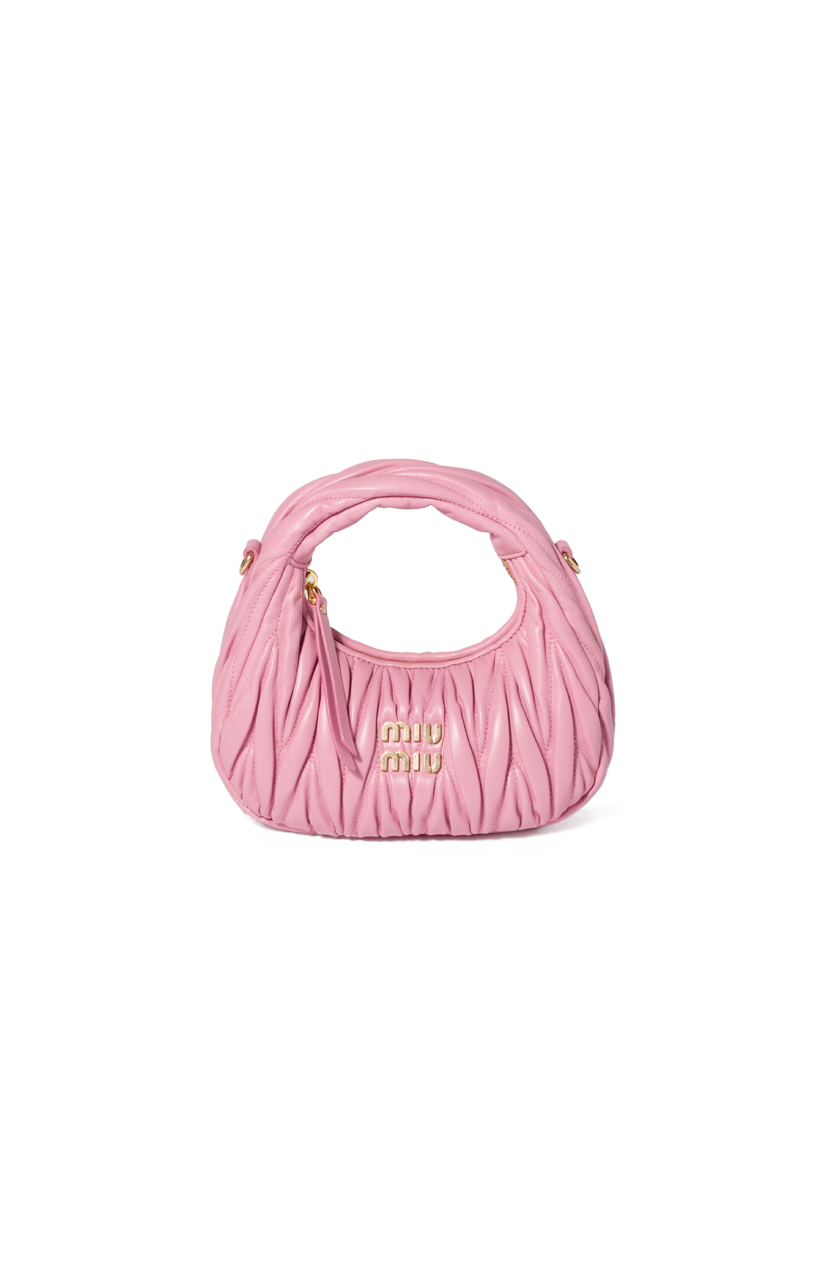 Miu Miu Wander matelassé nappa leather hobo mini-bag in Pink — front view