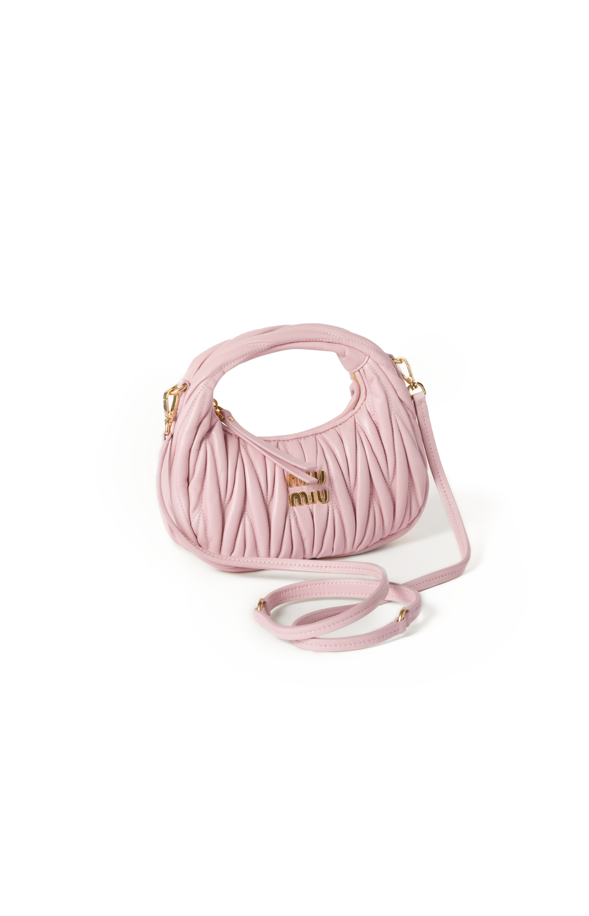 Miu Miu Wander Matelassé Nappa Leather Hobo Mini-Bag in Alabaster Pink — product photo 2