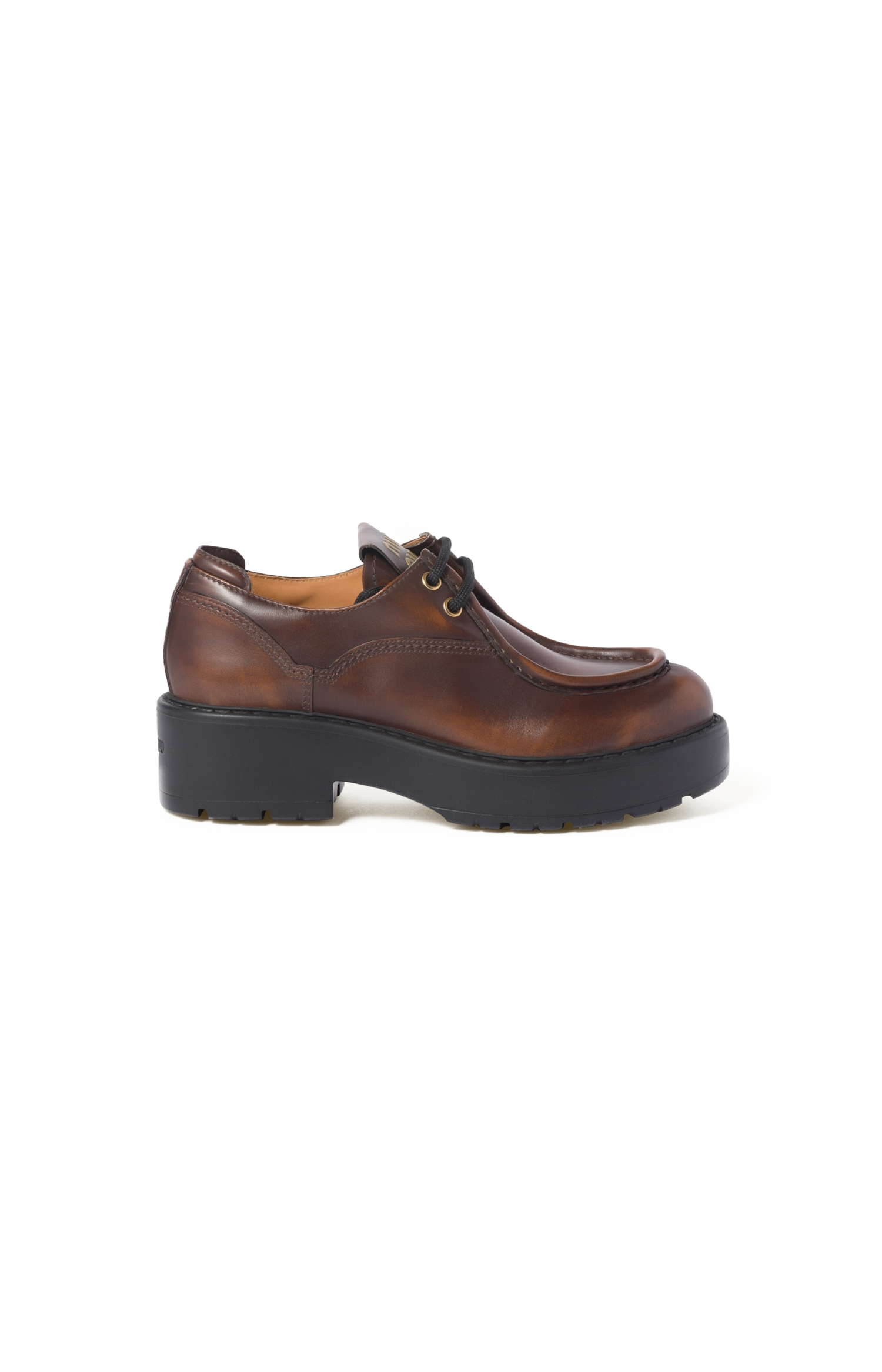 Miu Miu Sienna Leather Platform Derby Shoes in Brown — front view