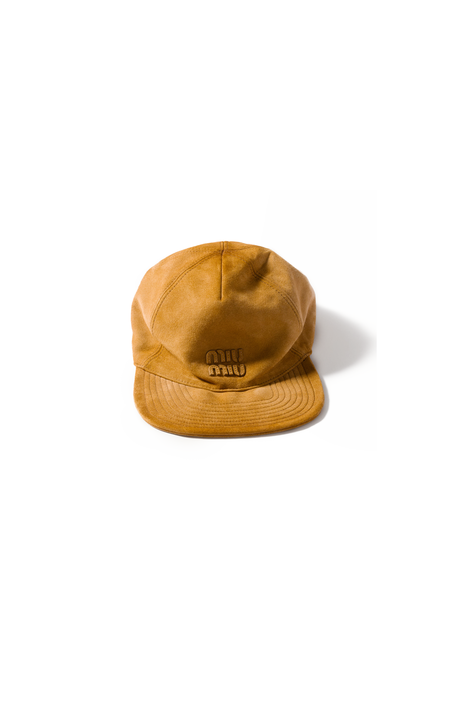 Miu Miu Suede Baseball Cap in Honey — front view