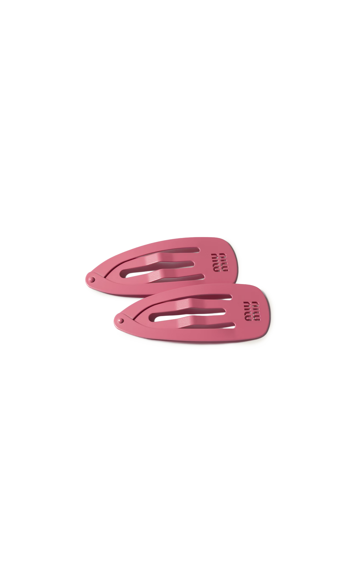 Miu Miu Metal Hair Clips in Begonia Pink — front view