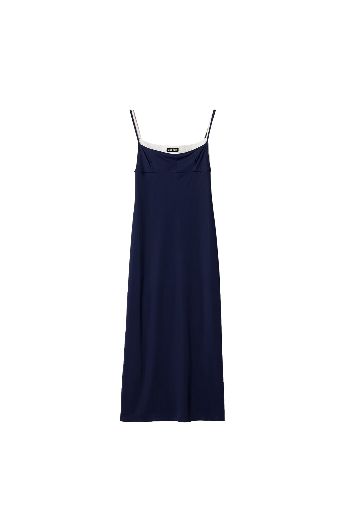 Miu Miu Stretch Jersey Midi-Dress in Navy — front view