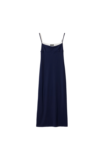 Miu Miu Stretch Jersey Midi-Dress in Navy — front view