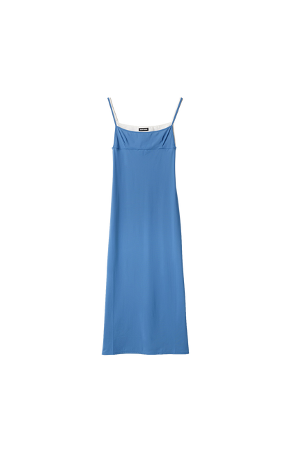Miu Miu Stretch Jersey Midi-Dress in Aviator Blue — front view