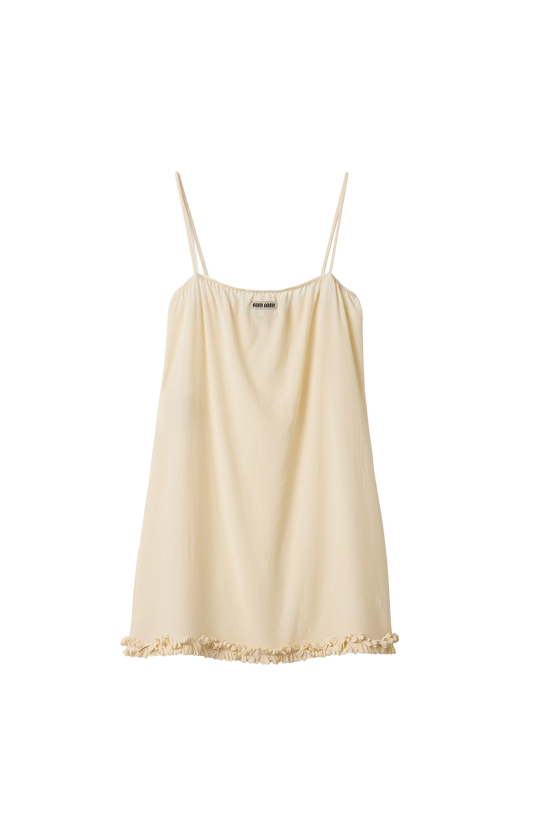 Miu Miu Embroidered Marocain Crepe Dress in Vanilla — front view