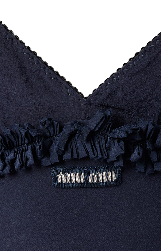 Miu Miu Embroidered Marocain Crepe Dress in Navy — product photo 2