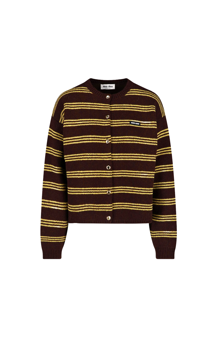 Miu Miu Wool and Cashmere Cardigan in Cocoa Brown — front view