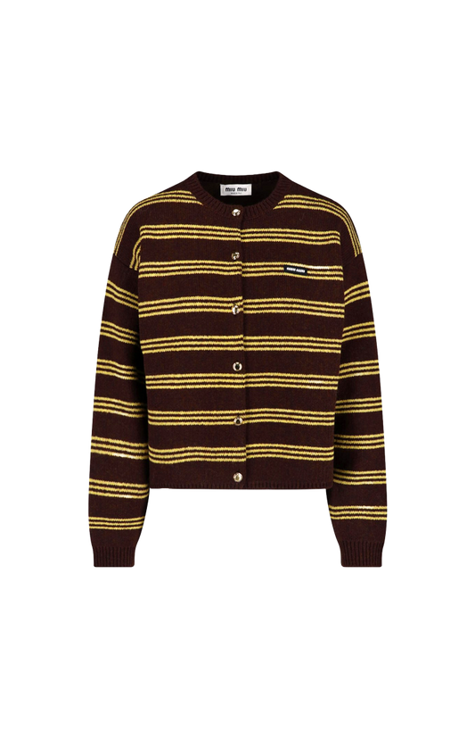 Miu Miu Wool and Cashmere Cardigan in Cocoa Brown — front view