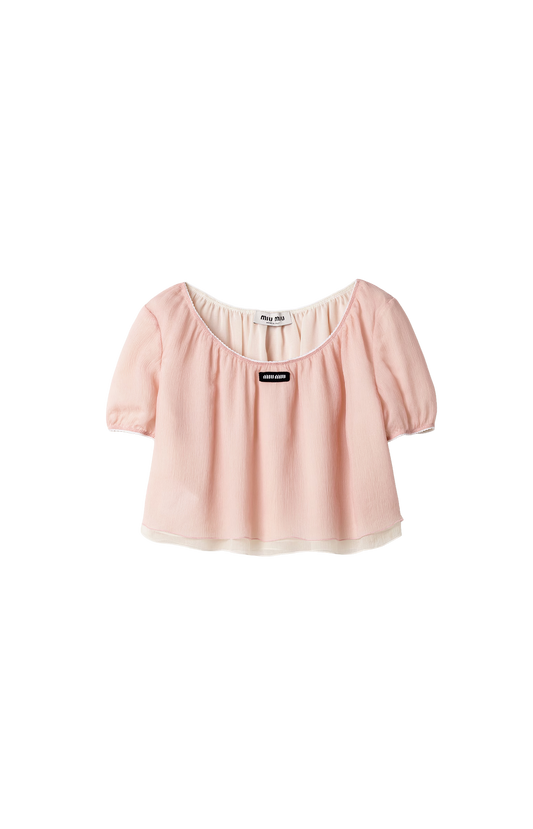 Miu Miu Chiffon Top in Pink — front view