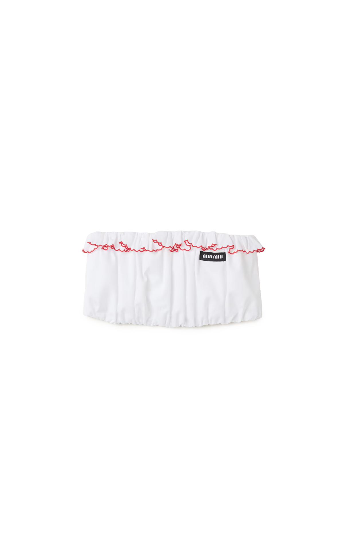 Miu Miu Embroidered Poplin Bandeau Top in White/Red/Burgundy — front view