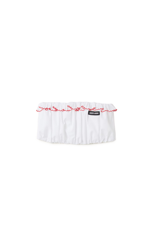 Miu Miu Embroidered Poplin Bandeau Top in White/Red/Burgundy — front view