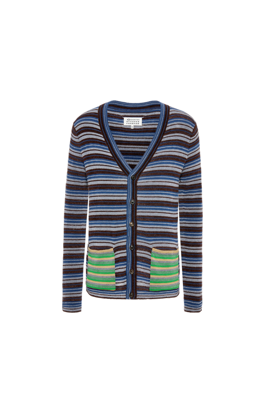 Striped Wool Cardigan in Mist