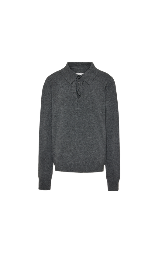 Wool Polo Sweater in Grey