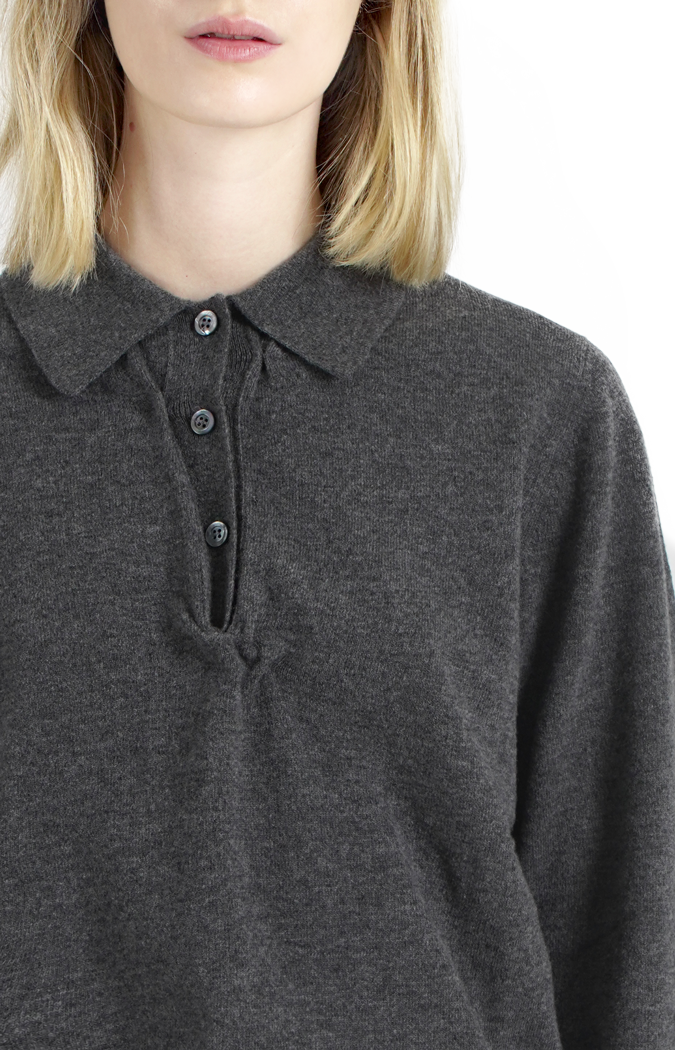 Wool Polo Sweater in Grey