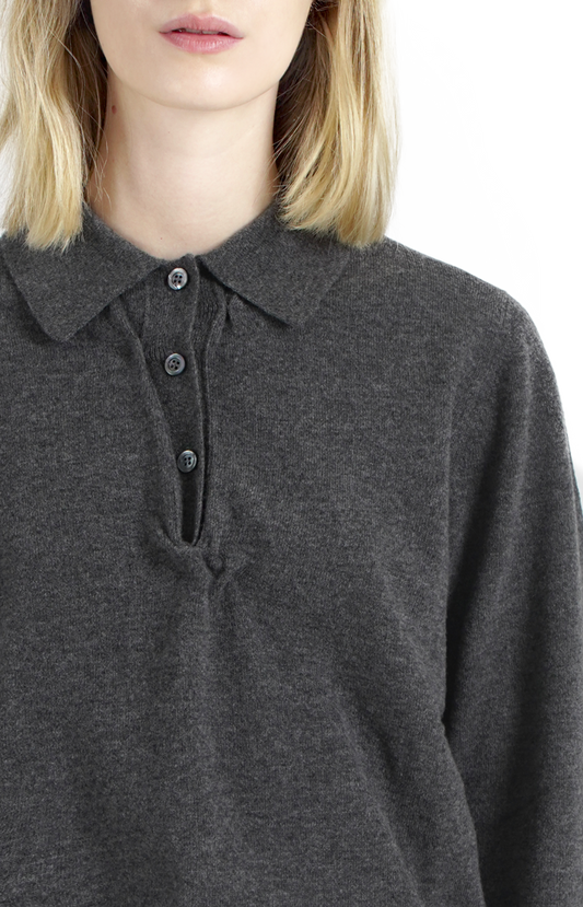Wool Polo Sweater in Grey