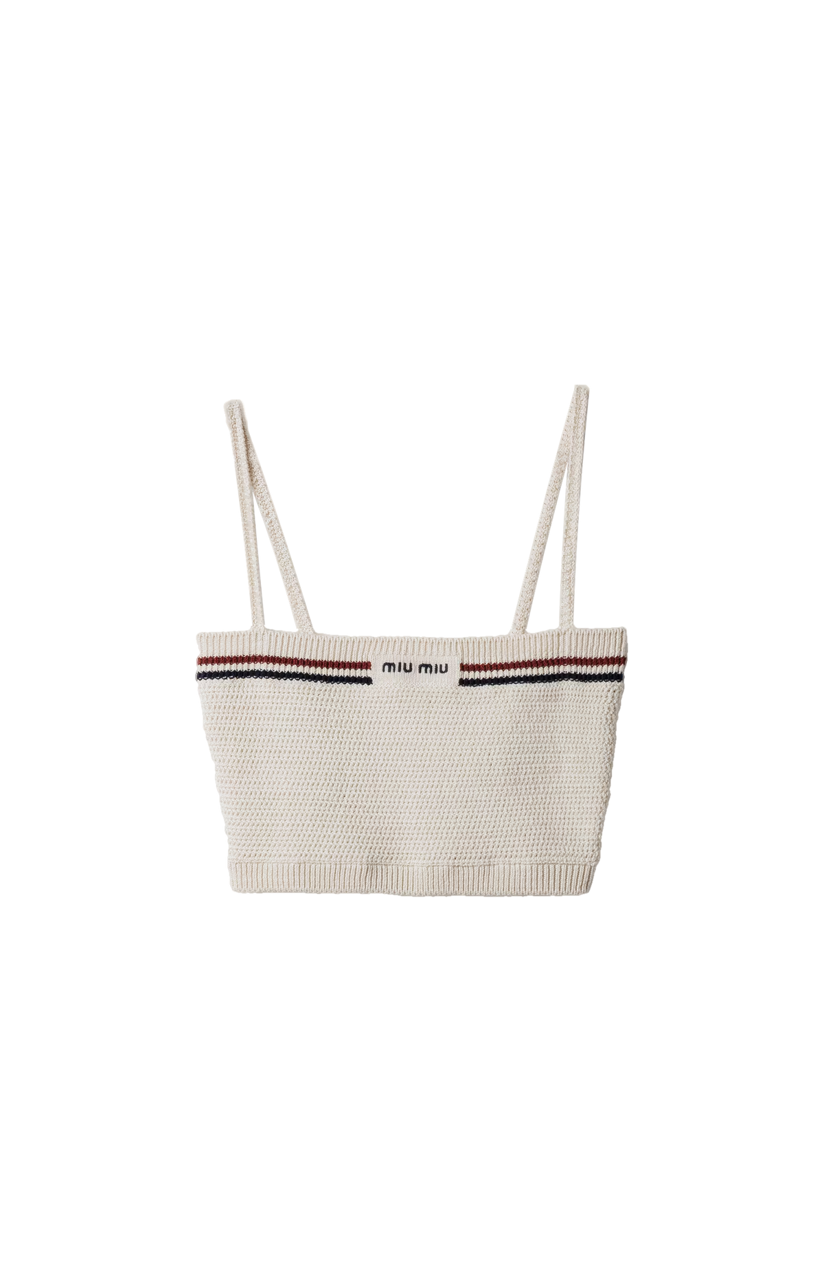 Miu Miu Cotton Knit Top in Natural — front view