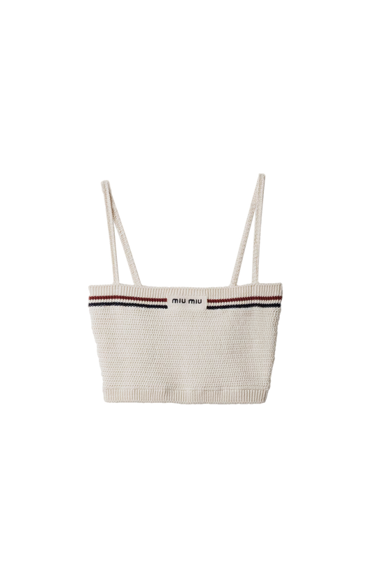Miu Miu Cotton Knit Top in Natural — front view