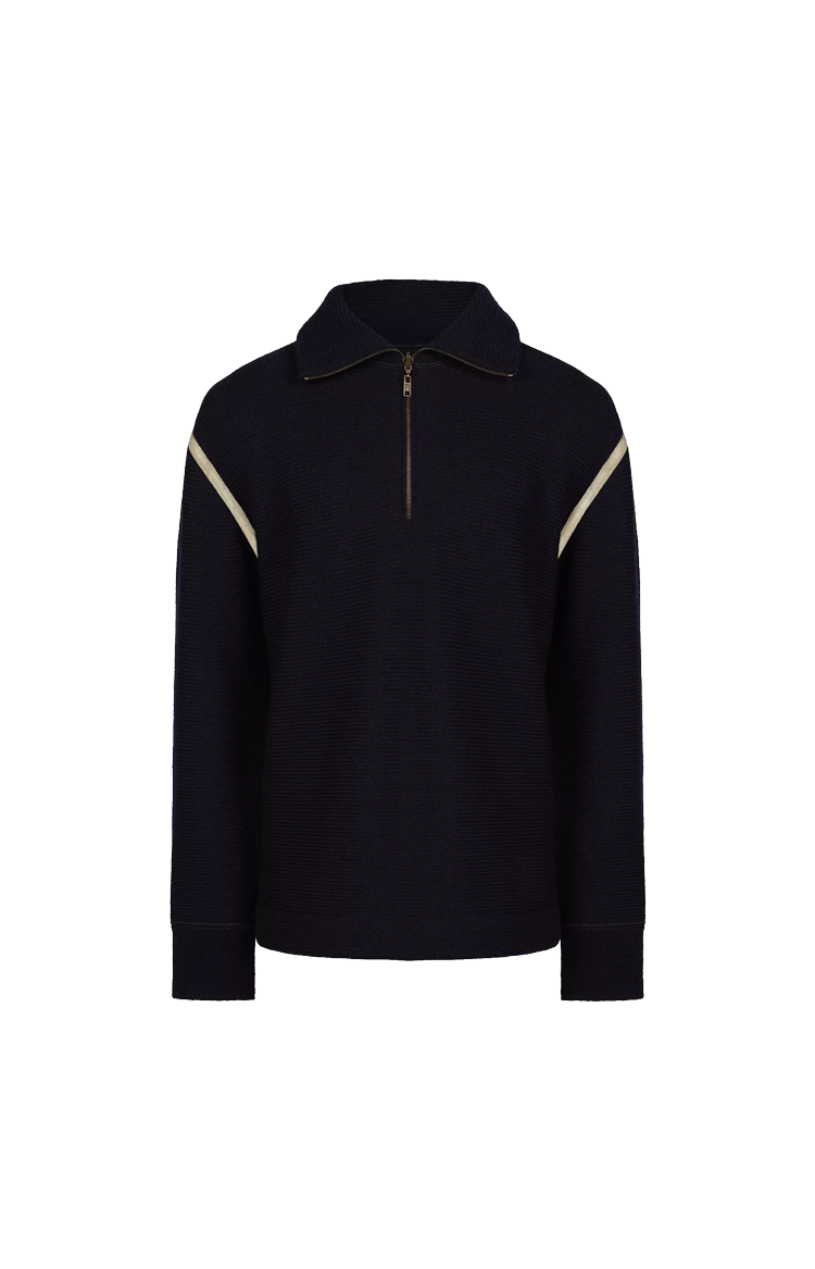 Maison Margiela Elbow Patch Sweater in Navy Blue — front view