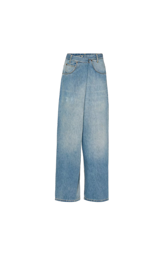 Miu Miu Wrap Denim Jeans in Blue — front view