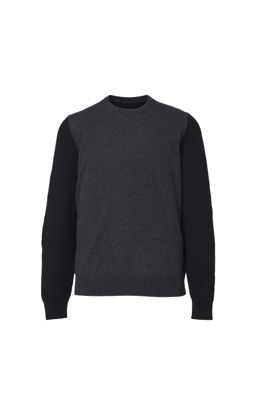 Two-Tone Wool Crewneck in Grey