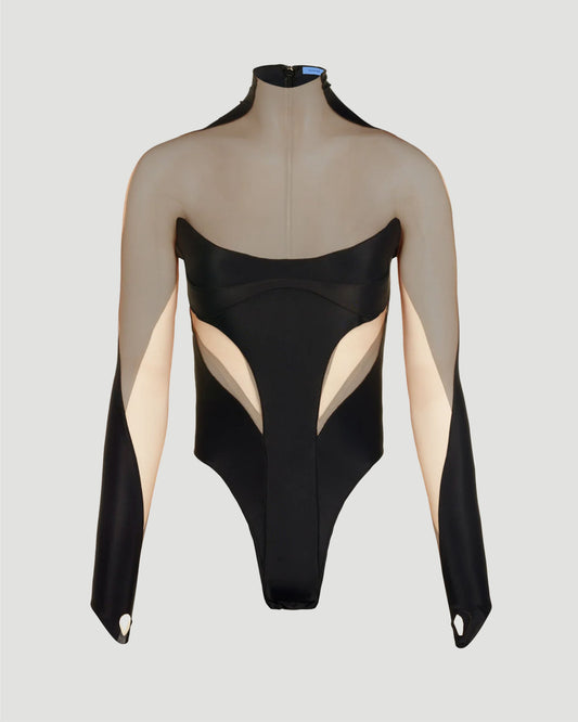 Cut Out Illusion Bodysuit in Black