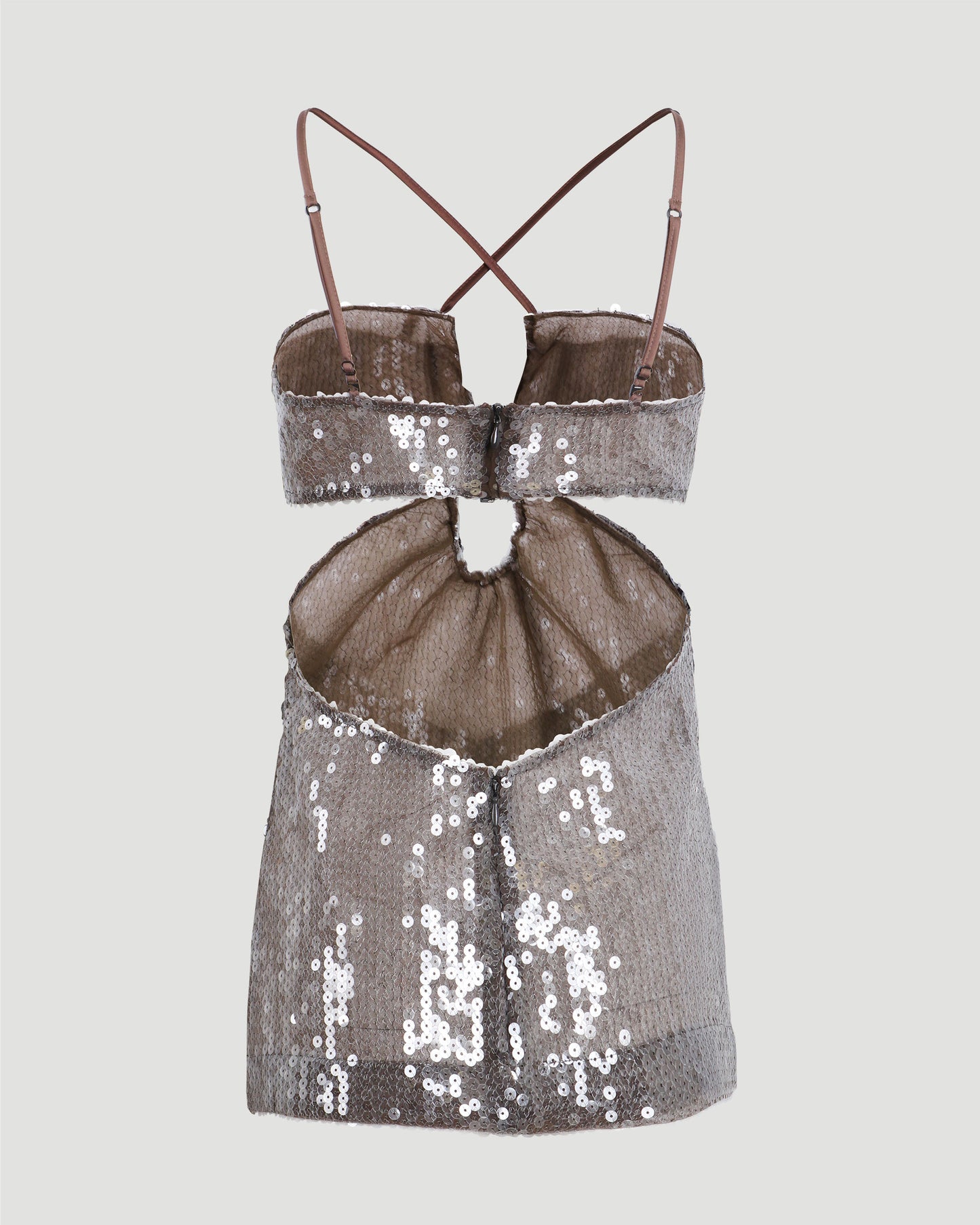 CUTOUT SEQUINED TOP IN BROWN