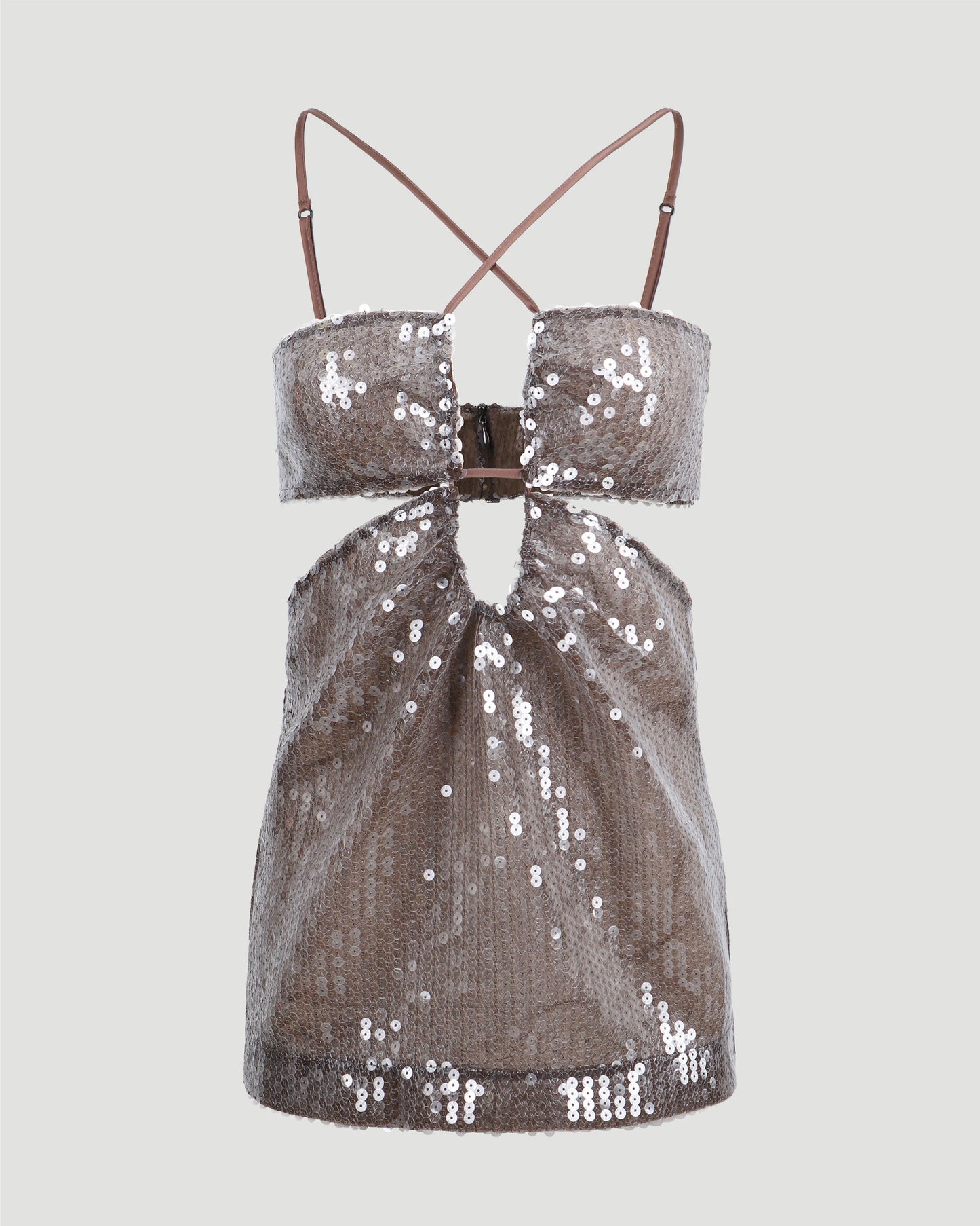 CUTOUT SEQUINED TOP IN BROWN