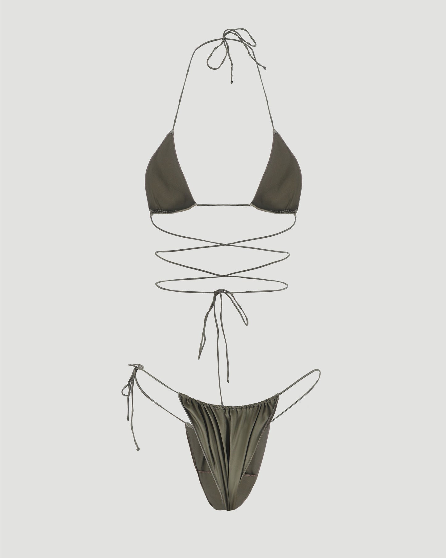 Satin microkini in green