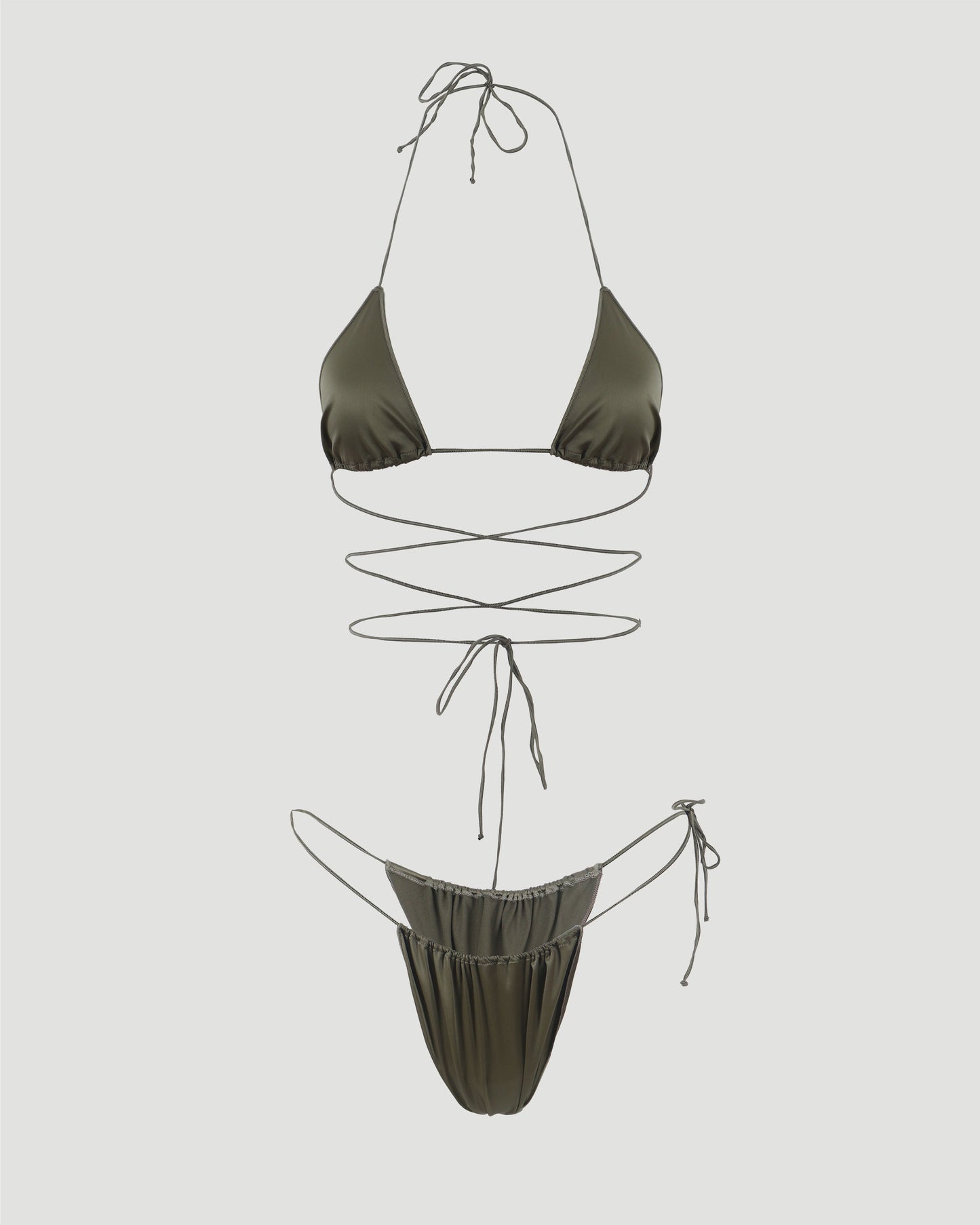 Satin microkini in green