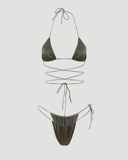 Satin microkini in green