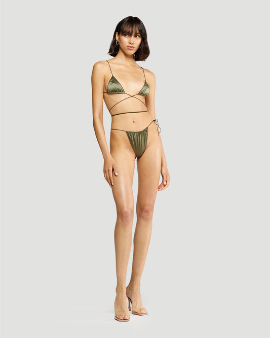 Satin microkini in green