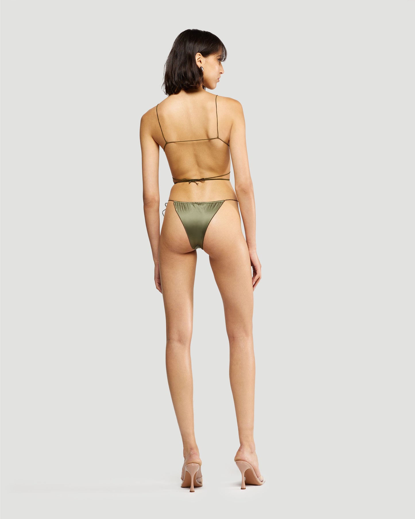 Satin microkini in green