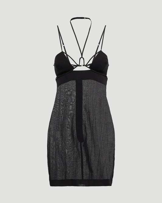 Cutout halterneck cotton minidress