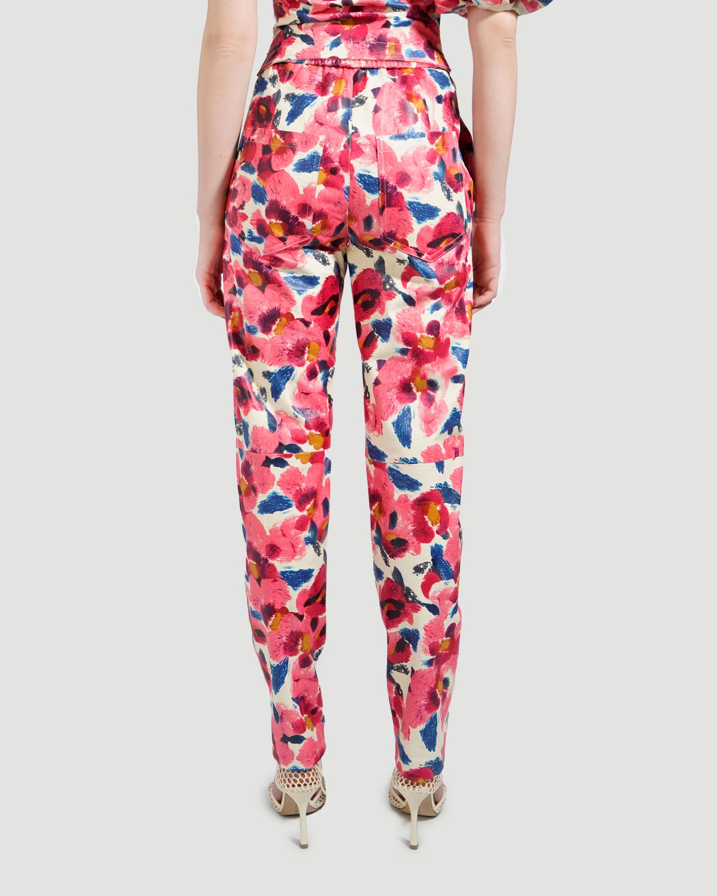 Aileno Floral printed leather trousers