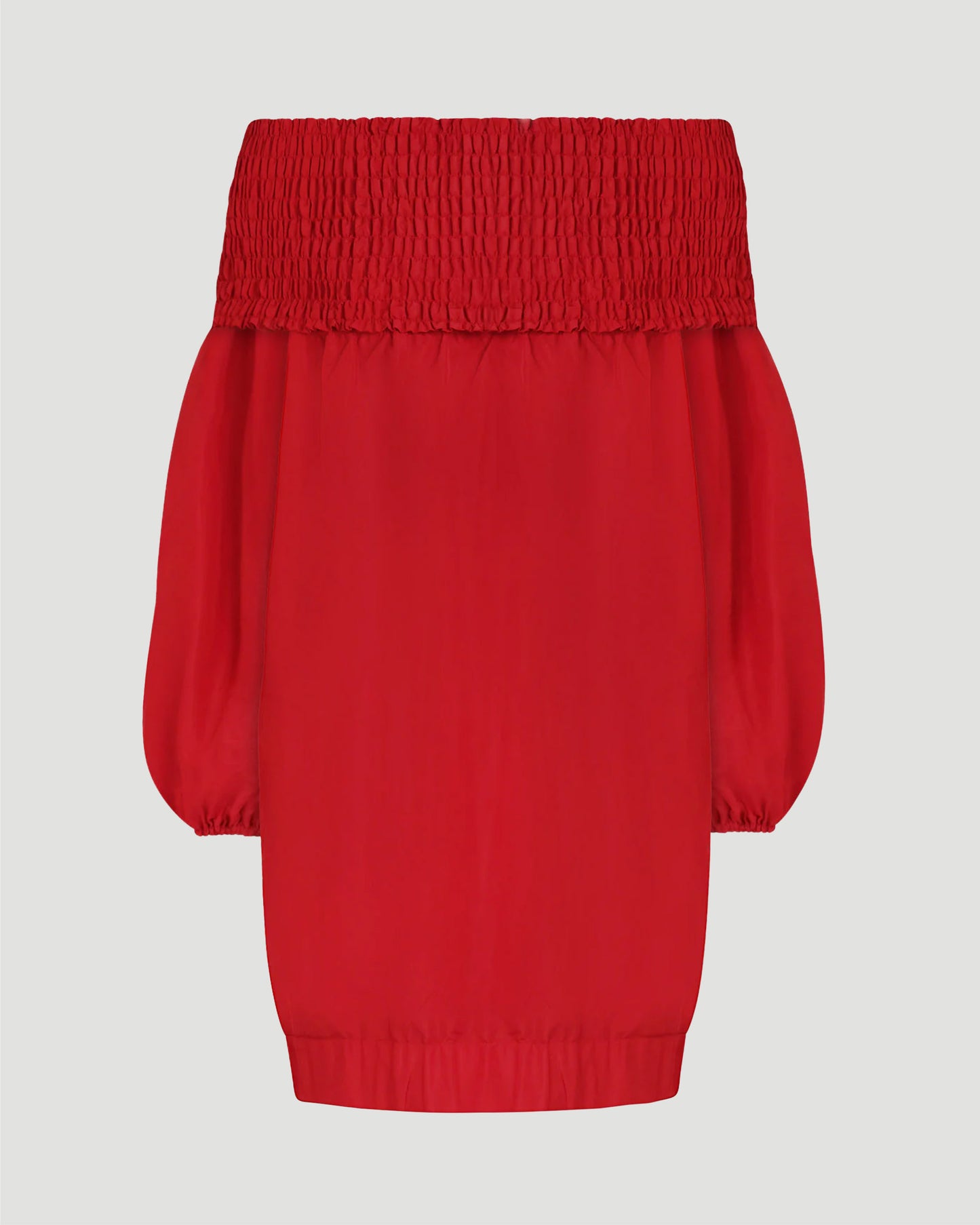 Off-the-shoulder smock mini dress in eco-friendly faille