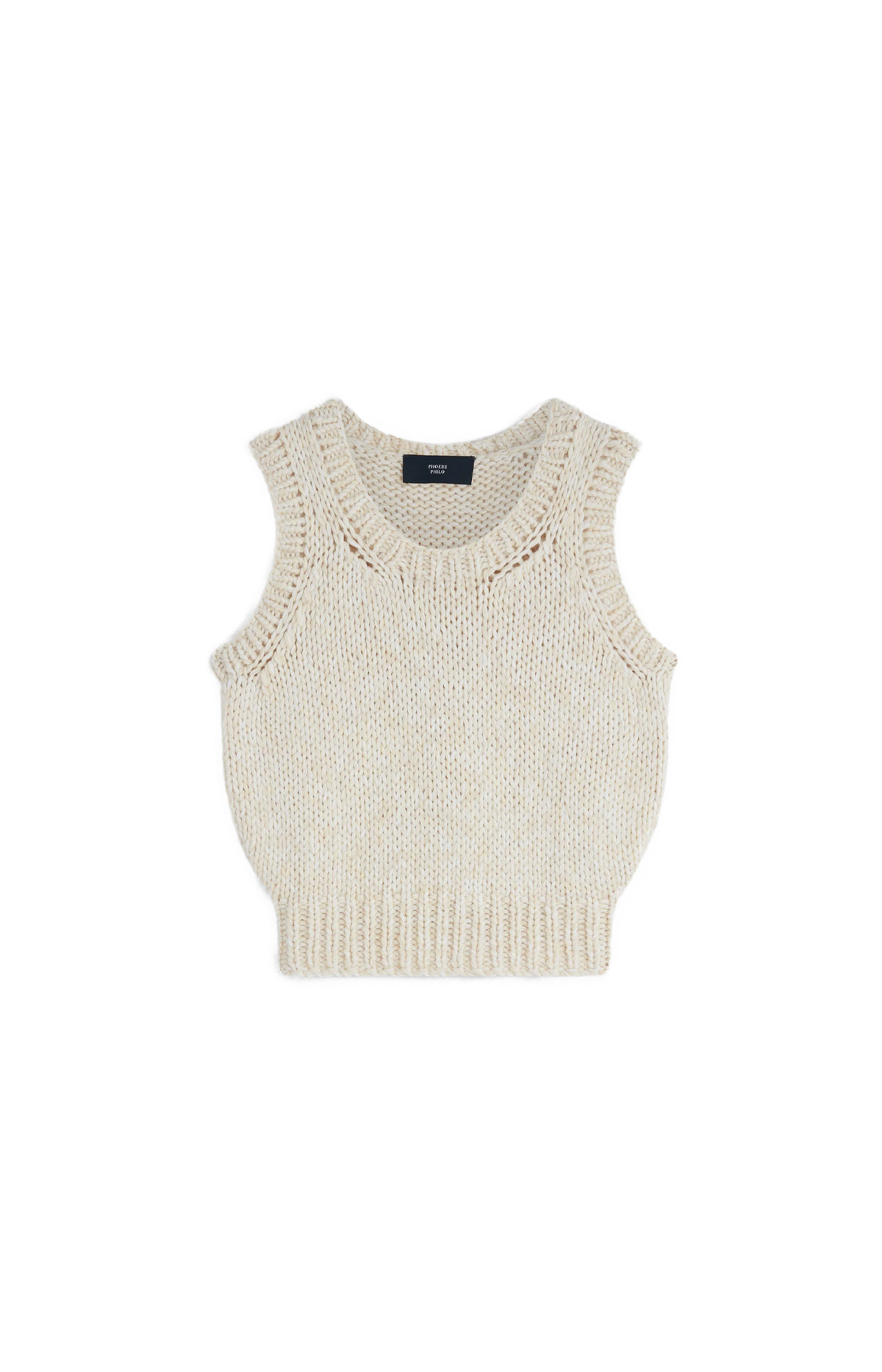 Phoebe Philo Handknit Vest in Cream Wool — front view