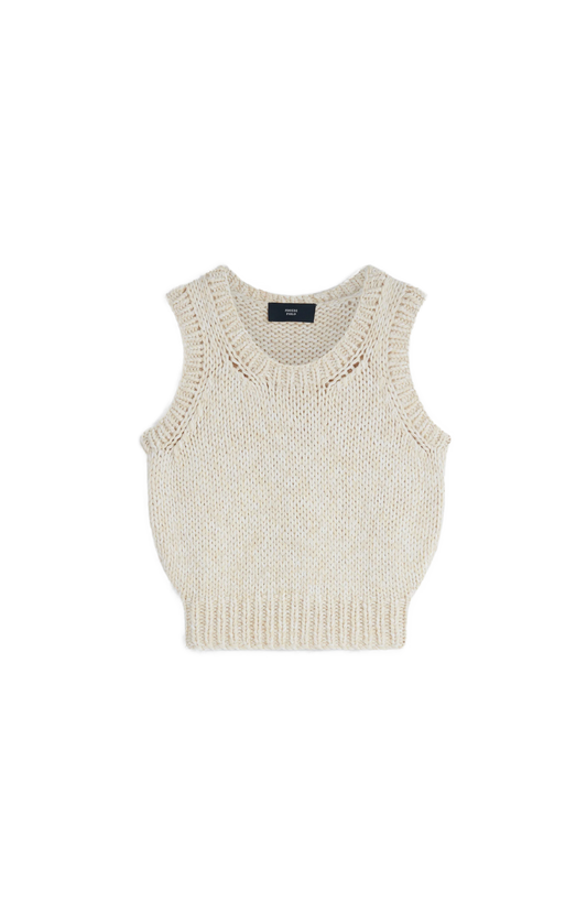 Phoebe Philo Handknit Vest in Cream Wool — front view