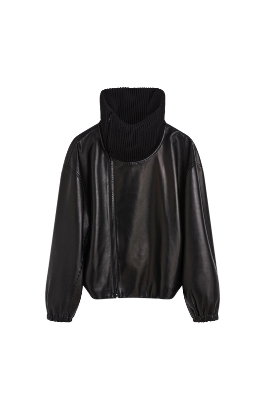 Phoebe Philo Rib Neck Jacket in Black — front view