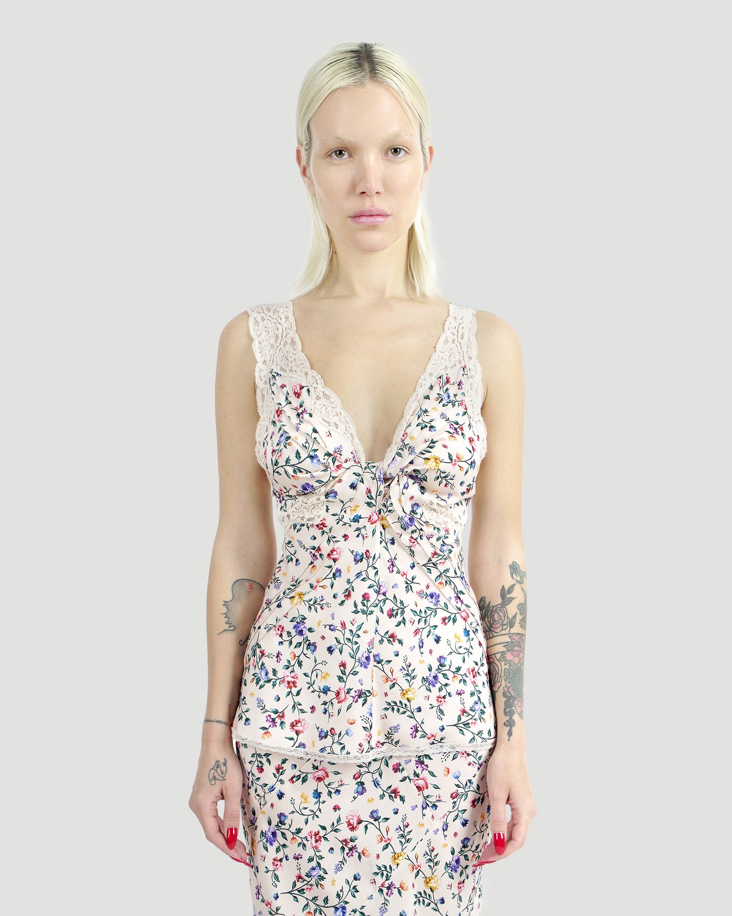 Flower print satin top