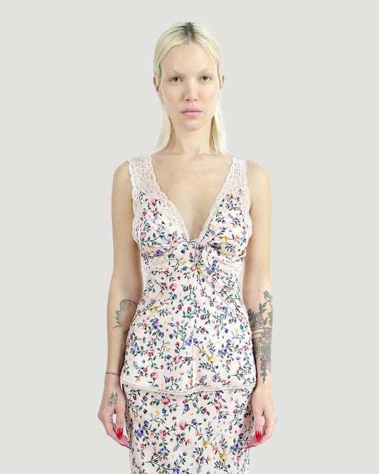 Flower print satin top