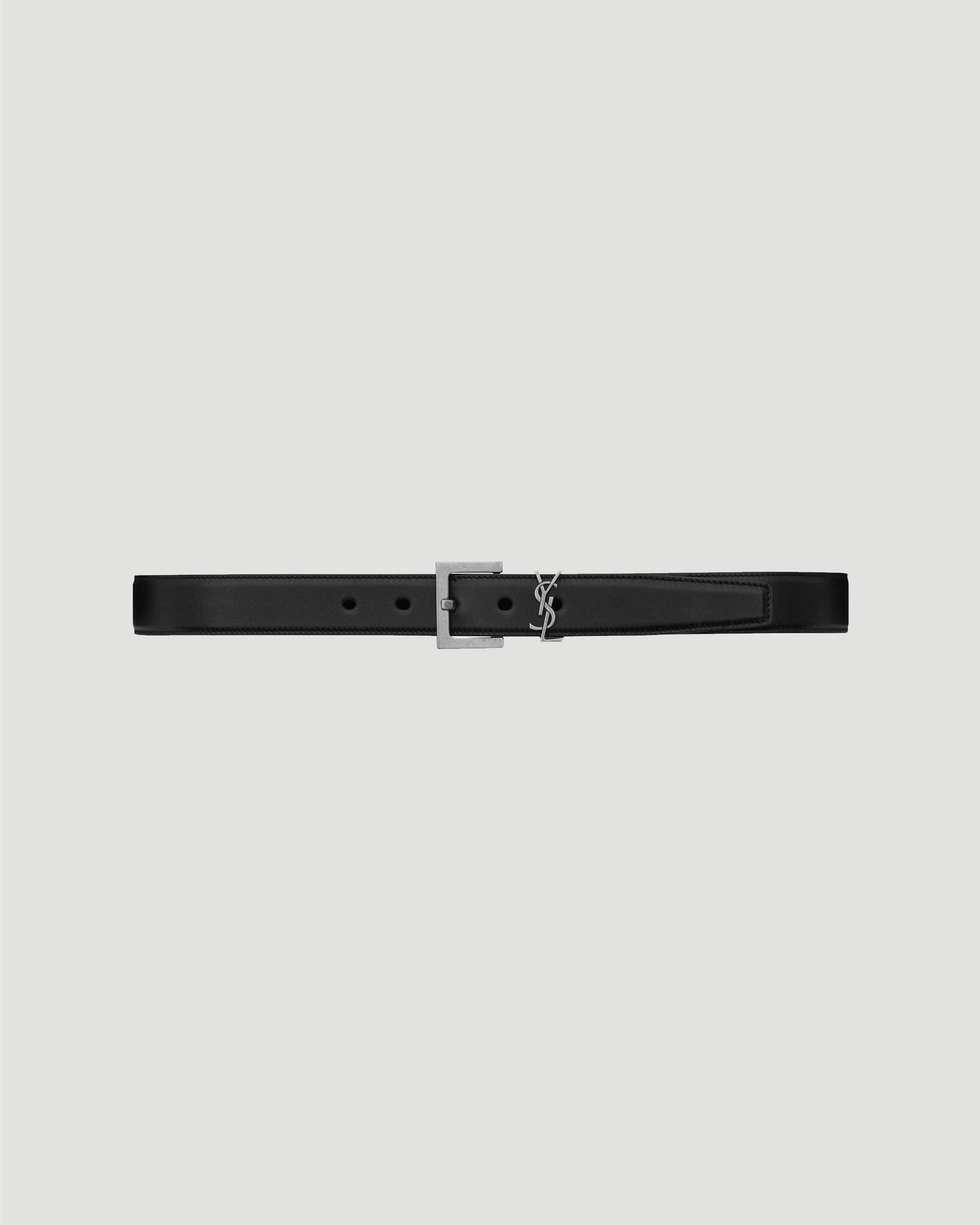 Saint Laurent CASSANDRE BELT WITH SQUARE BUCKLE IN SMOOTH LEATHER in Black — front view