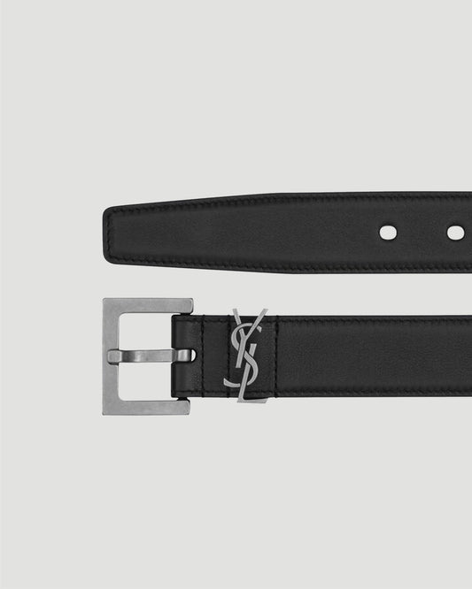 Saint Laurent CASSANDRE BELT WITH SQUARE BUCKLE IN SMOOTH LEATHER in Black — product photo 2