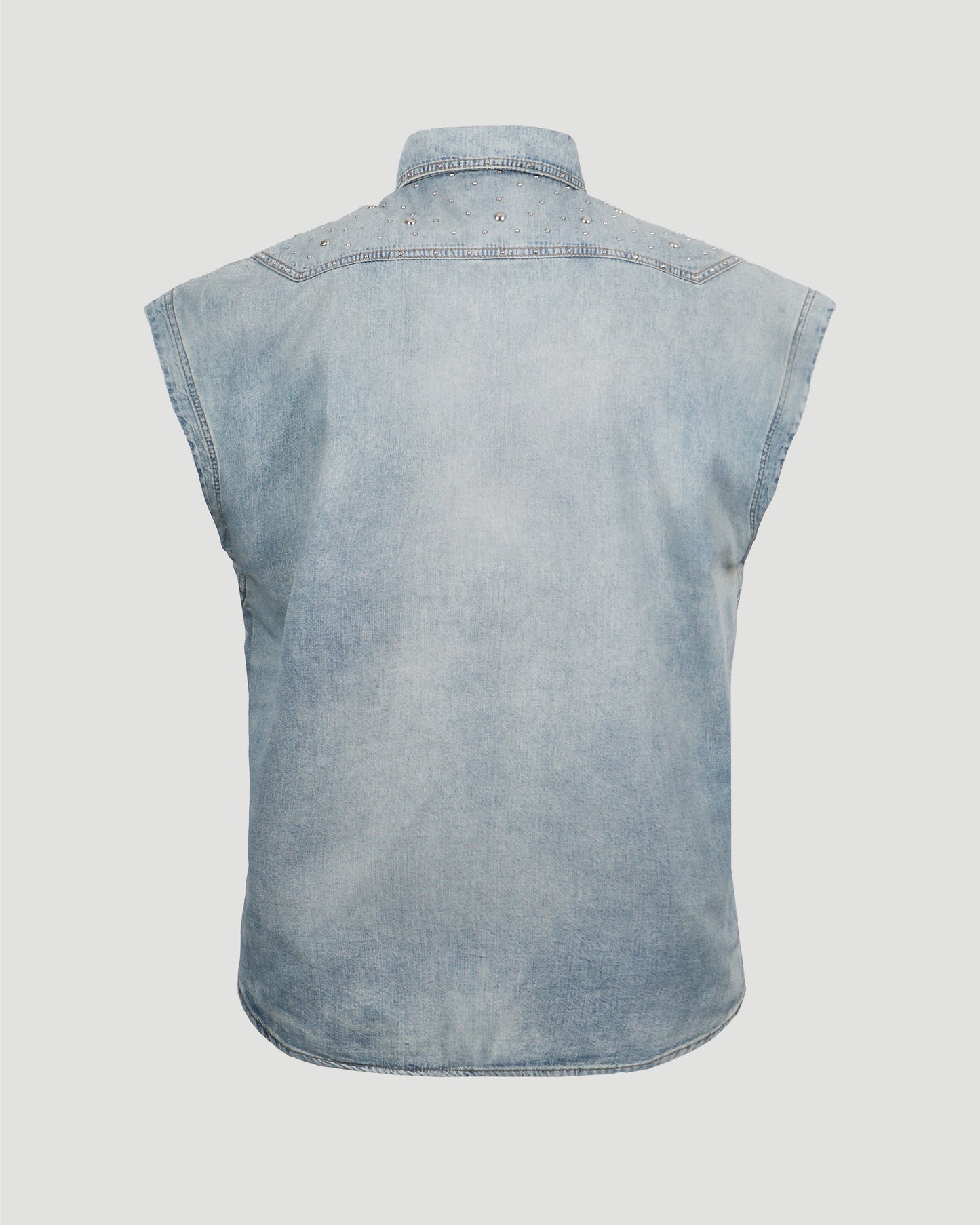 80'S SLEEVELESS SHIRT IN SOFT SAND BLUE DENIM