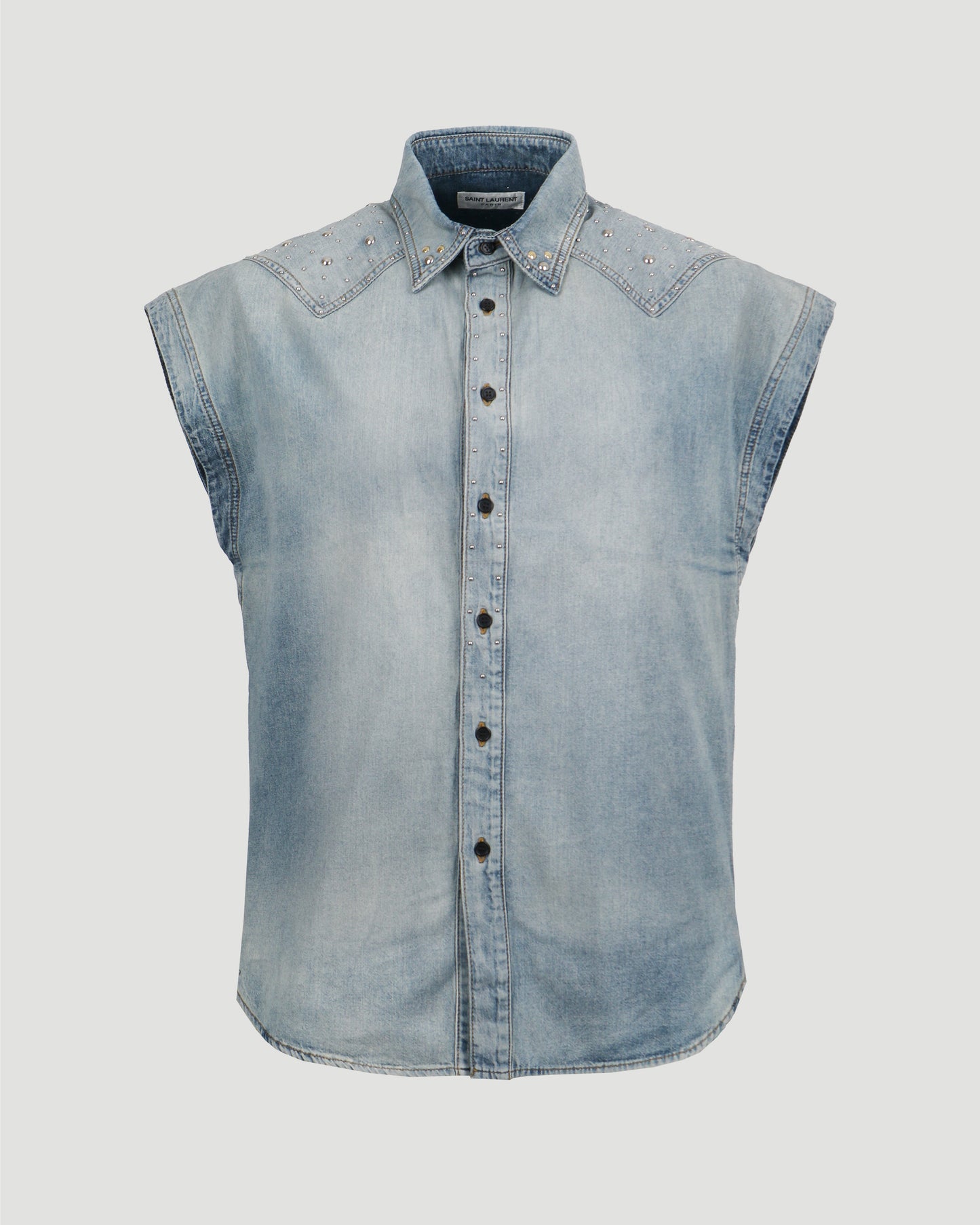 80'S SLEEVELESS SHIRT IN SOFT SAND BLUE DENIM