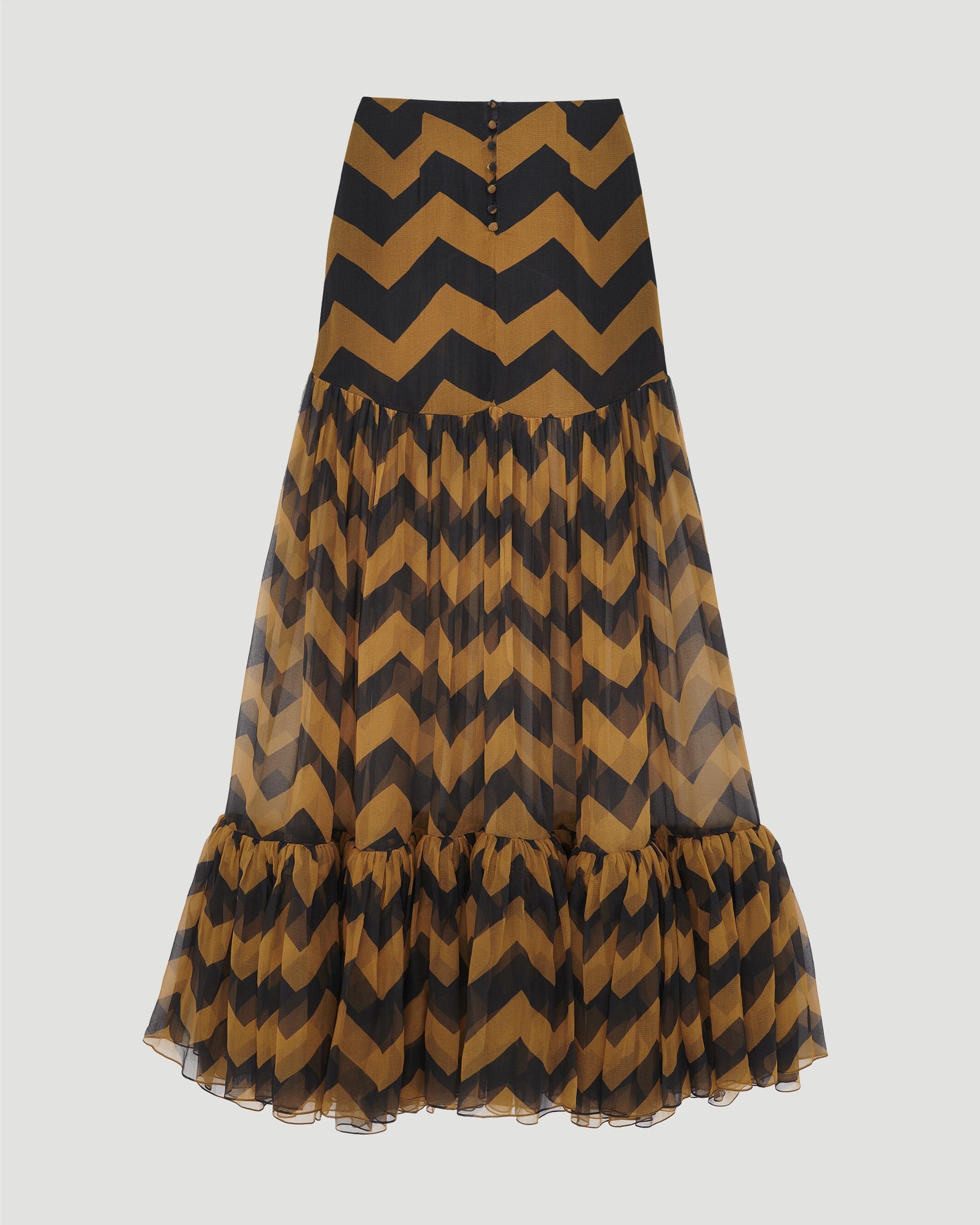 Saint Laurent RUFFLED LONG SKIRT IN CHEVRON SILK in Multicolored — product photo 2