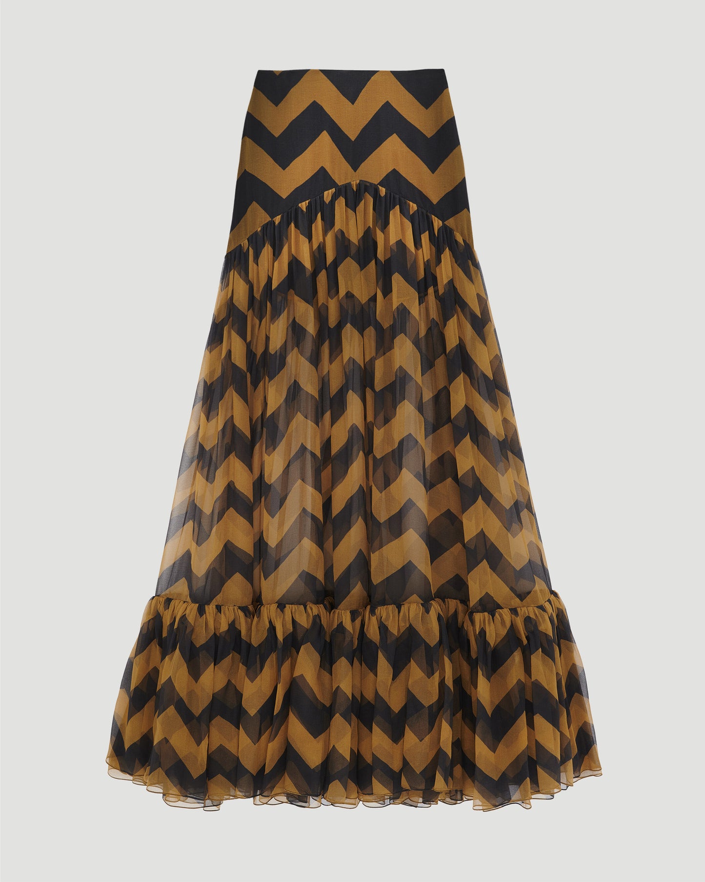 Saint Laurent RUFFLED LONG SKIRT IN CHEVRON SILK in Multicolored — front view
