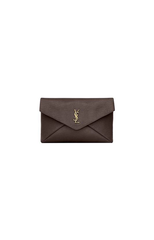 Cassandre Large Envelope Pouch in Lambskin in Brown