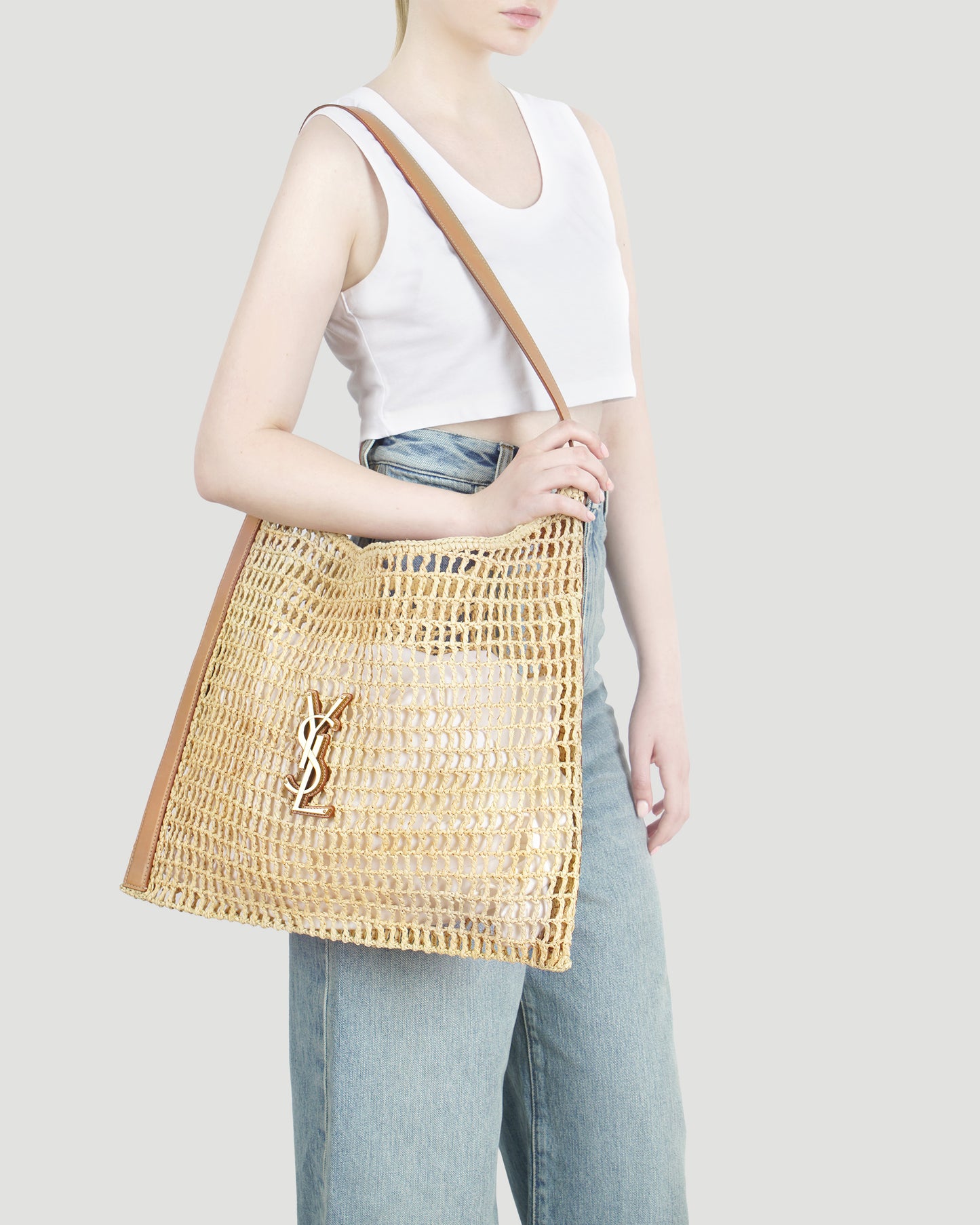 OXALIS BAG IN RAFFIA CROCHET AND LEATHER