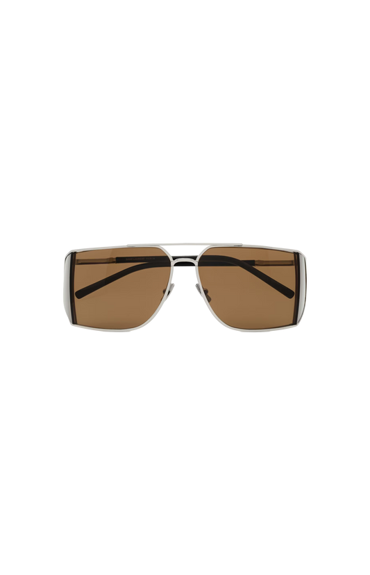 Saint Laurent SL 750 Sunglasses in Silver and Brown — front view