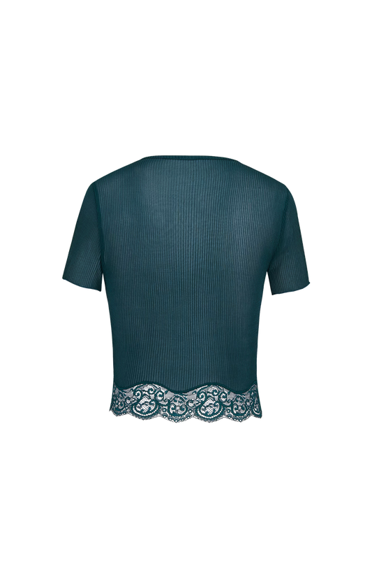 Laced T-Shirt in Ribbed Silk
